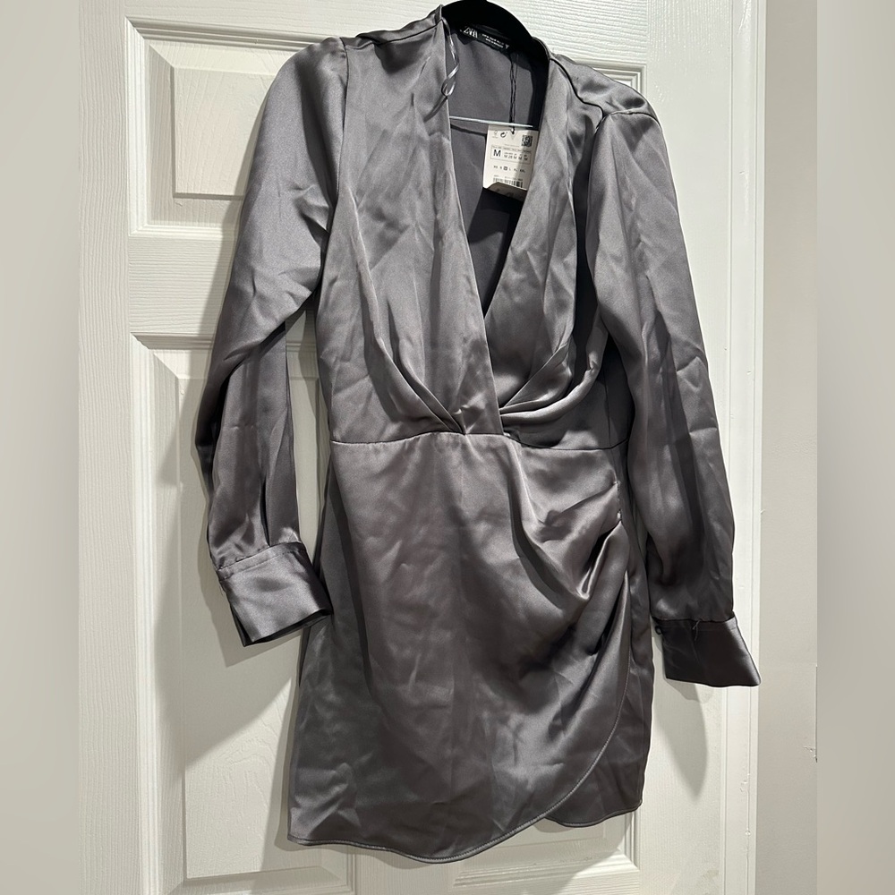 Zara  Gray Satin Dress